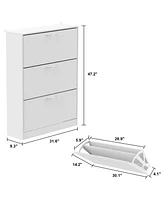 Famapy White Wooden Shoe Storage Cabinet,Simple and Fashion with 3-Drawers
