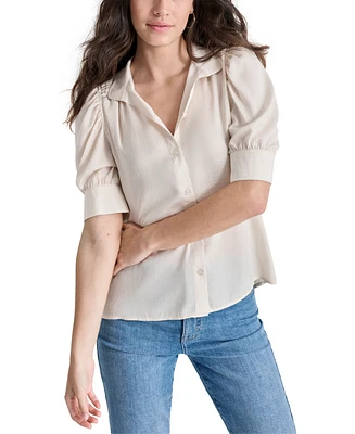 Dkny Jeans Petite Cotton Puff-Sleeve Button-Front Shirt