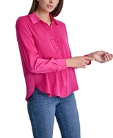Dkny Jeans Petite Buttoned-Cuff Fold-Collar Blouse