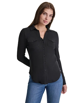 Dkny Jeans Petite Cotton Collared Button-Front Shirt