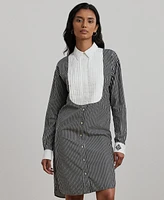 Lauren Ralph Women's Striped Bib-Front Broadcloth Shirtdress