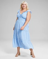 And Now This Trendy Plus Cotton Ruffle-Trim Tiered Maxi Dress, Created for Macy's