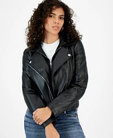 Guess Women's Dexa Faux-Leather Hoodie Jacket