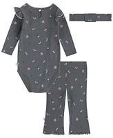 Huggies Baby Girls Rib Bodysuit, Headband and Pants 3-Piece Set