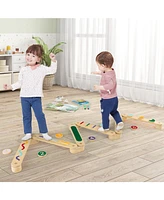 Gymax Wooden Balance Beam w/ Stepping Stones Balance Board Toy Playset for 1+ Toddlers