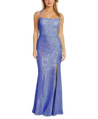 Morgan & Company Juniors' Sequined Strappy-Back Gown