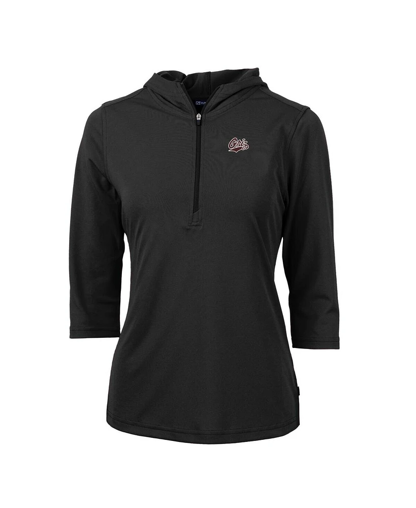 Cutter & Buck Women's Black Montana Grizzlies Virtue Eco Pique Half-Zip 3/4 Sleeve Pullover Hoodie