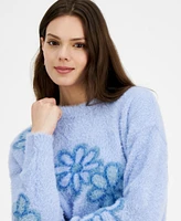 Hooked Up by Iot Juniors' Eyelash Floral Sweater