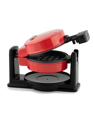 MegaChef Non-Stick Round Electric Flip 5 Inch Belgian Waffle Maker in Red