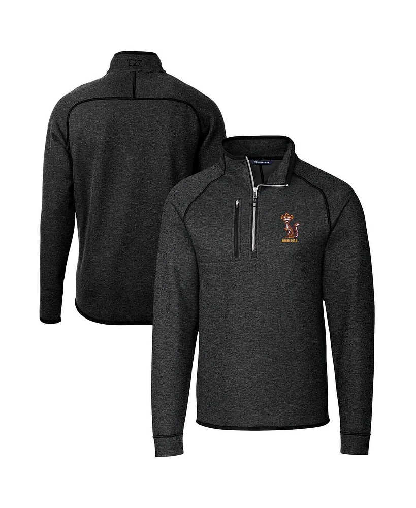 Cutter & Buck Men's Heather Charcoal Minnesota Golden Gophers Vault Mainsail Sweater-Knit Raglan Half-Zip Jacket