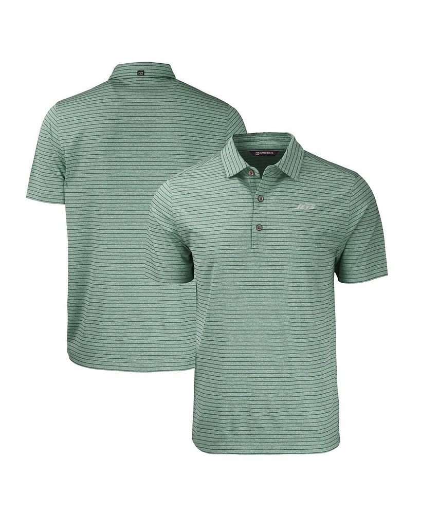 Cutter & Buck Men's Heather Green New York Jets Primary Logo Forge Eco Stripe Stretch Polo