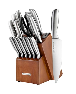 Zulay Kitchen Piece Stainless Steel Knife Set with Block and Sharpener