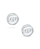 Bling Jewelry Tiny Simple Round Astrology Cancer Horoscope Zodiac Stud Earrings Sterling Silver