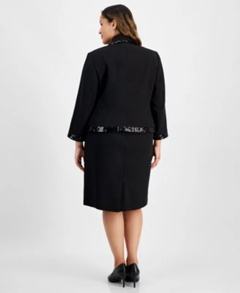Kasper Plus Size Sequin Trim Jacket Sequin Waist Dress