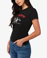 True Religion Women's Crystal Arch Logo Slim Crew Neck Tee