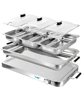 Megachef 3-in-1 Electric Chaffing Buffet Server and Warming Tray with Triple 2.63 Quart Trays and 8.6 Quart Baking Pan