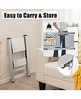 Folding Aluminum 2-Step Ladder with Non-Slip Pedal and Footpads