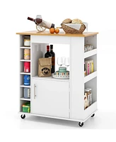 Sugift Kitchen Cart on Wheels with Bamboo Top and 6-Bottle Wine Rack