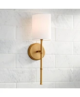 Abigale Modern Wall Light Sconces Set of 2 Brass Gold Metal Hardwired 5" Fixture White Fabric Shade for Bedroom Bathroom Vanity Living Room Home Hallw