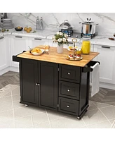 Sugift Suguift Kitchen Island Trolley Cart Wood with Drop-Leaf Tabletop and Storage Cabinet