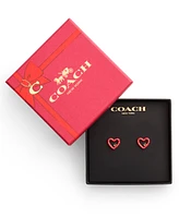 Coach Faux Stone Signature Pave Heart Stud Earrings