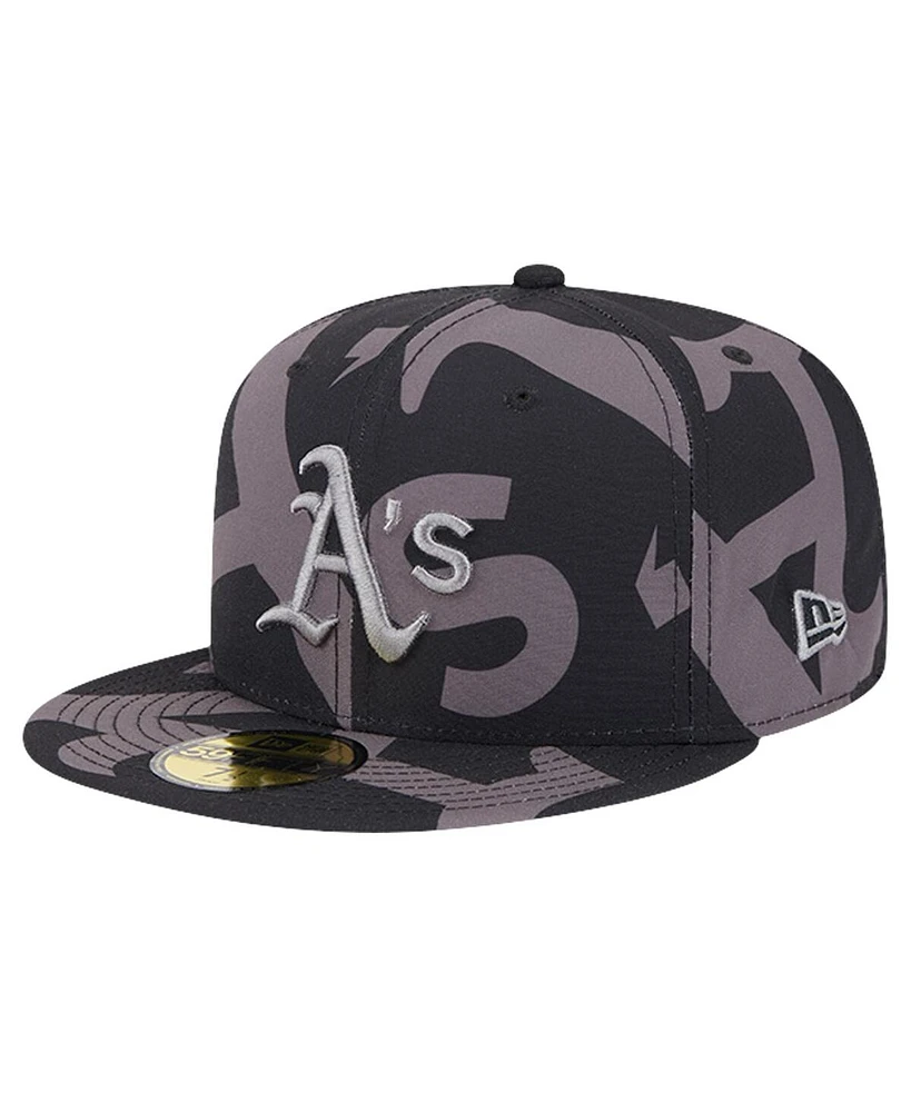 New Era Men's Black Oakland Athletics Logo Fracture 59FIFTY Fitted Hat