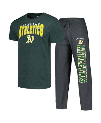 Concepts Sport Men's Charcoal/Green Oakland Athletics Meter T-Shirt Pants Sleep Set