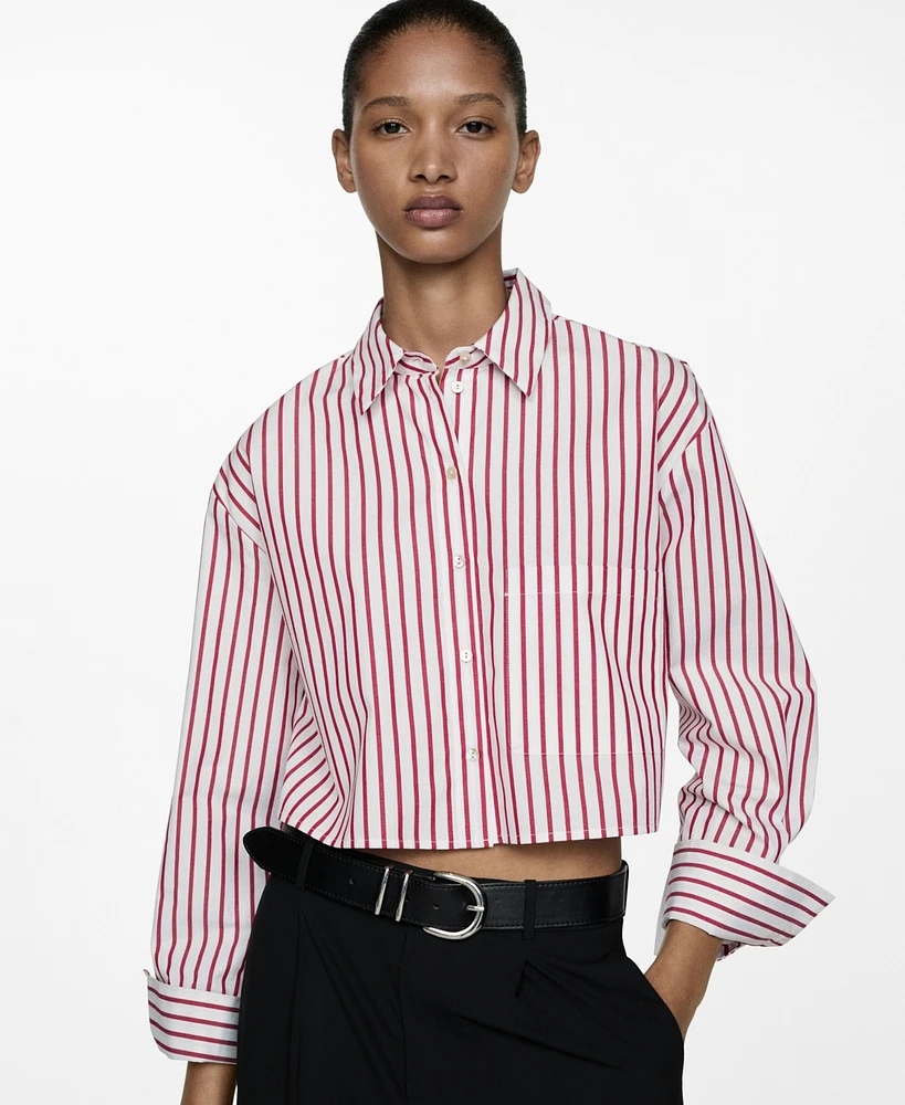 Mango Women's Striped Cropped Shirt