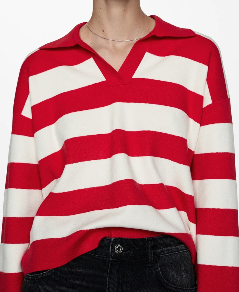 Mango Women's Striped Polo-Neck Sweater