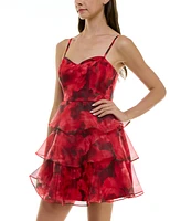 Bcx Juniors' Rose-Print Ruffle Fit & Flare Dress