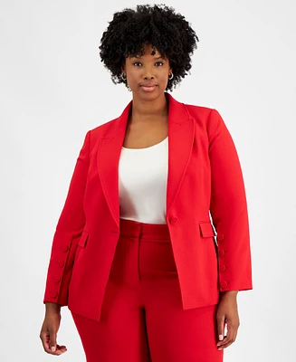 Tahari Asl Plus Long-Sleeve One-Button Blazer