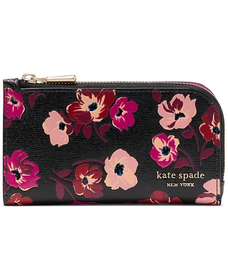 kate spade new york Devin Fall Poppies Embossed Saffiano Leather Small Slim Bifold Wallet