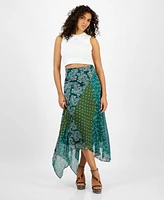 Guess Women's Gene Printed Chiffon Handkerchief-Hem Skirt