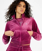 Guess Women's Couture Embellished Full-Zip Cropped Sweatshirt