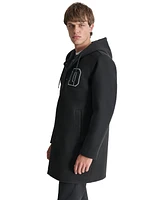 Dkny Men's Tufted-Chenille Logo Applique Long Hooded Stadium Coat