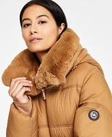 Michael Kors Women's Faux-Fur-Collar Hooded Puffer Coat, Created for Macy's