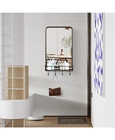 Wall Bathroom Mirror with Shelf Hooks Sturdy Metal Frame for Bedroom Living Room