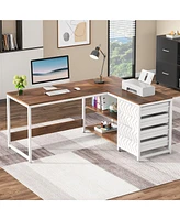 Tribesigns L Shaped Computer Desk with Storage Drawers, 59 inch Corner Desk with Shelves