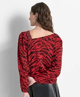 Dkny Women's Printed Asymmetric-Neck Long-Sleeve Blouse