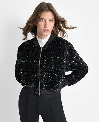 Dkny Women's Cropped Long-Sleeve Sequin Jacket