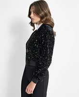 Dkny Women's Cropped Long-Sleeve Sequin Jacket