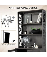 Tall Freestanding Buffet Hutch with Glass Holder and Adjustable Shelves