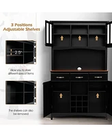 Sugift Kitchen Storage Cabinet Cupboard with Wine Rack and Drawers