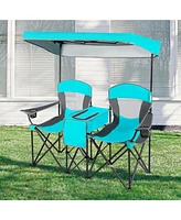 Sugift Turquoise Portable Folding Camping Canopy Chairs with Cup Holder