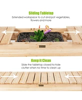 Garden Potting Bench Workstation Table with Sliding Tabletop Sink Shelves