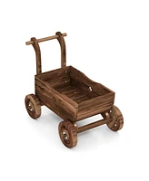 Decorative Wooden Wagon Cart with Handle Wheels and Drainage Hole