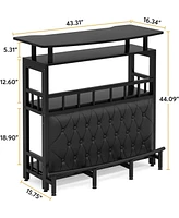 Tribesigns Bar Unit for Home Liquor, Black Entertainment Bar Upholstered Bar Table with Storage and Metal Front Footrest for Home,Balcony