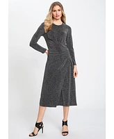 Olsen Women's Long Sleeve Silver Lurex Cocktail Dress