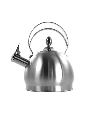 Megachef 2.8 Liter Round Stovetop Whistling Kettle in Brushed Silver