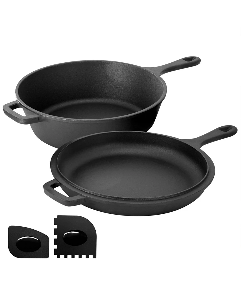 Megachef 10.5 Inch 2-in-1 Pre-Seasoned Cast Iron Skillet and Fry Pan Set